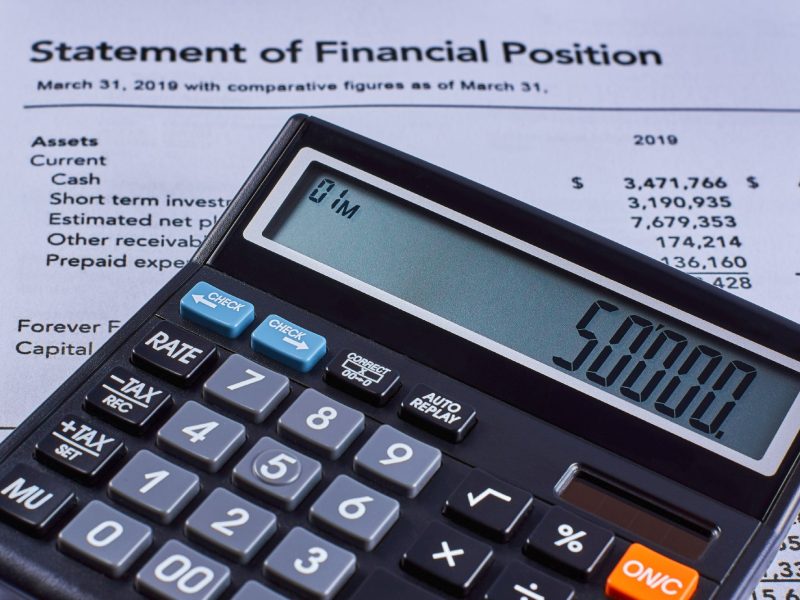 Calculator with 50000 digits lies on Sheet a statement of financial position